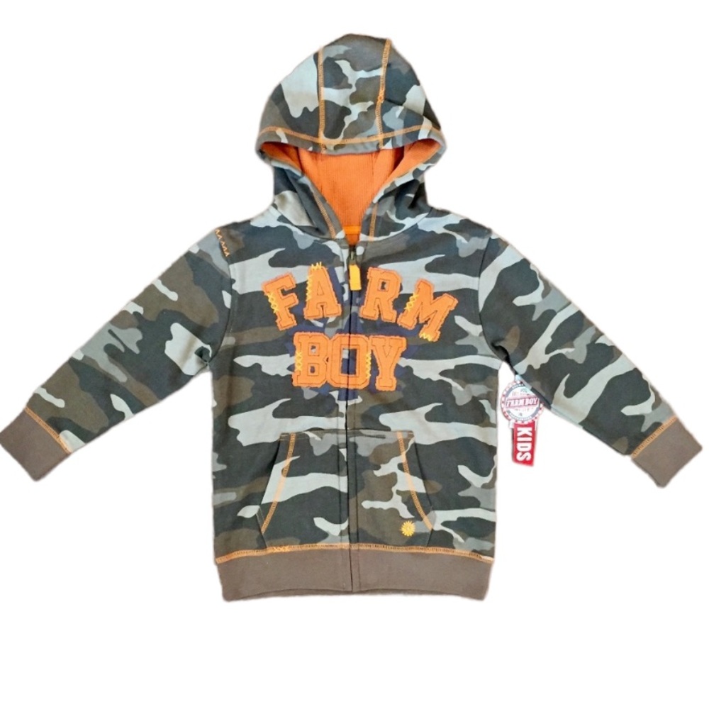 Farm Boy Green Camo Orange Hooded Zipper Jacket With Lining Size 4